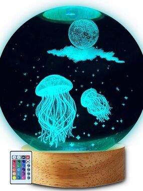 Jellyfish Night Light Globe - 3D Visual RGB Lamp, colorful gradient touch dimmer